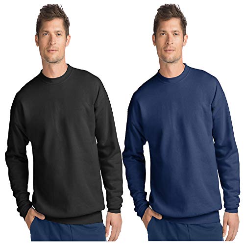 Hanes Men's Sweatshirt, EcoSmart Fleece Crewneck Sweatshirt, Cotton-Blend Fleece Sweatshirt, Plush Fleece Pullover Sweatshirt, Black, Large