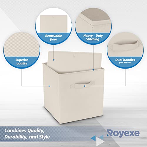 Storage Cubes - 11 Inch Cube Storage Bins (Set of 8). Fabric Cubby Organizer Baskets with Dual Handles | Foldable Closet Shelf Organization Boxes (White)