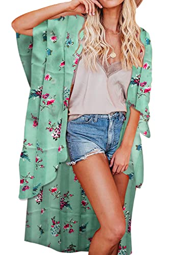 Jayscreate Women's Chiffon Kimono Cardigan Lightweight Batwing Summer Casual Sheer Swimsuit Up for Women Coverup Tops