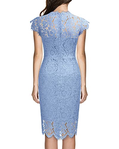 Miusol Women's Retro Floral Lace Slim Evening Cocktail Mini Dress (Small, Navy Blue)