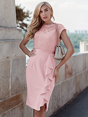 Miusol Women's Retro Floral Lace Ruffle Style Cocktail Mini Dress