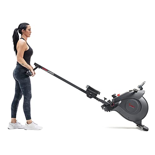 Sunny Health & Fitness Rowing Machine with Magnetic Resistance, LCD Monitor, 8-level Resistance, 1117 mm Step Length, 113 KG Max. Weight - SF-RW5515, Ergometer, Training Computer