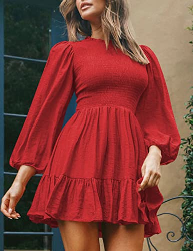 ADEWEL Women's Long Sleeve Mock Neck Ruffle Mini Dress