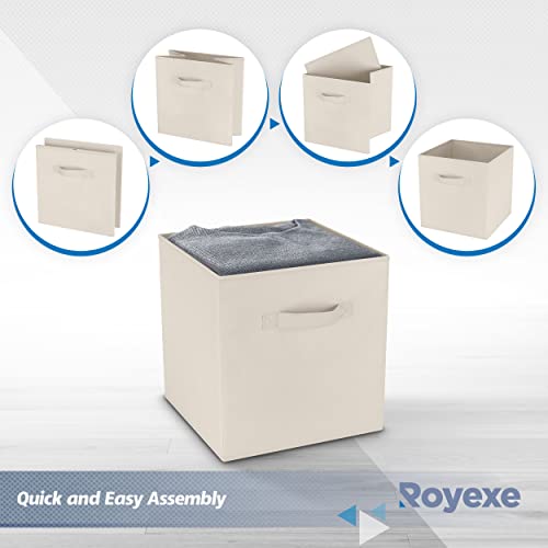 Storage Cubes - 11 Inch Cube Storage Bins (Set of 8). Fabric Cubby Organizer Baskets with Dual Handles | Foldable Closet Shelf Organization Boxes (White)