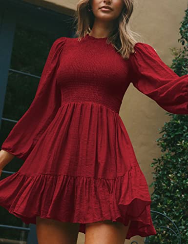 ADEWEL Women's Long Sleeve Mock Neck Ruffle Mini Dress