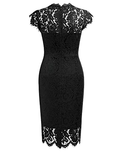 Miusol Women's Retro Floral Lace Slim Evening Cocktail Mini Dress (Small, Navy Blue)