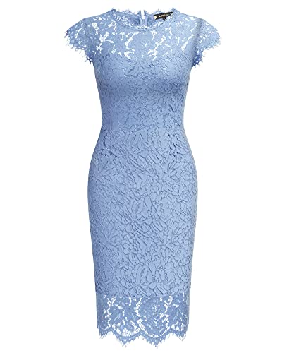 Miusol Women's Retro Floral Lace Slim Evening Cocktail Mini Dress (Small, Navy Blue)