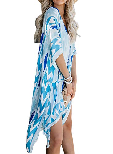 Jayscreate Women's Chiffon Kimono Cardigan Lightweight Batwing Summer Casual Sheer Swimsuit Up for Women Coverup Tops