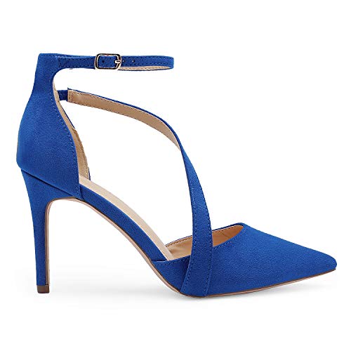 DREAM PAIRS Women's Silver Glitter High Heel Pointed Toe Stiletto Ankle Strap Dress Pumps Shoes Size 5 M US Hollyn-1