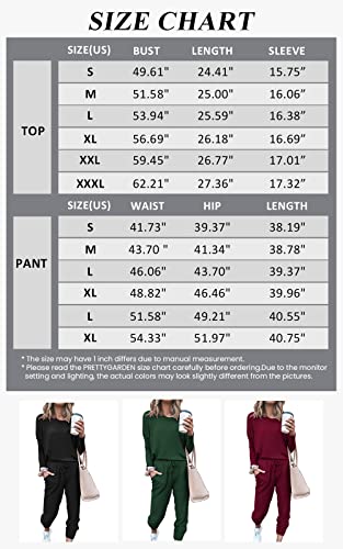 PRETTYGARDEN Women's 2023 Fall Two Piece Outfit Long Sleeve Crewneck Pullover Tops And Long Pants Tracksuit (Black,X-Large)