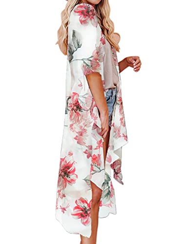 Jayscreate Women's Chiffon Kimono Cardigan Lightweight Batwing Summer Casual Sheer Swimsuit Up for Women Coverup Tops