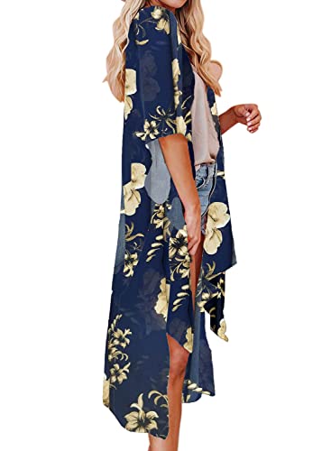 Jayscreate Women's Chiffon Kimono Cardigan Lightweight Batwing Summer Casual Sheer Swimsuit Up for Women Coverup Tops