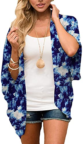Naivikid Women's Summer Floral Print Kimonos Loose Half Sleeve Chiffon Cardigan Blouses Casual Cover Up White Red Flowers L