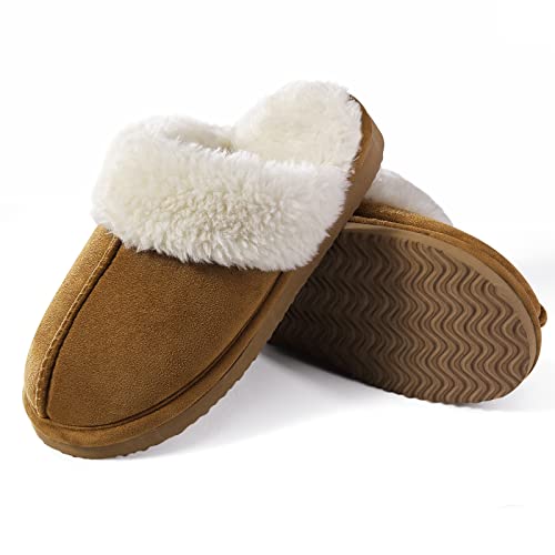 Litfun Women's Fuzzy Memory Foam Slippers Fluffy Winter House Shoes Indoor and Outdoor, Brown 7-7.5