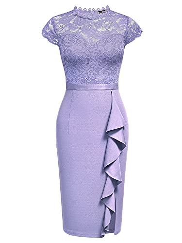 Miusol Women's Retro Floral Lace Ruffle Style Cocktail Mini Dress Navy Blue