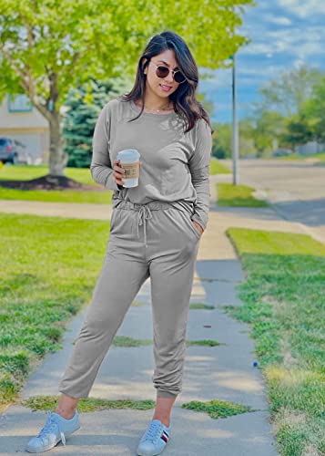 PRETTYGARDEN Women's 2023 Fall Two Piece Outfit Long Sleeve Crewneck Pullover Tops And Long Pants Tracksuit (Black,X-Large)