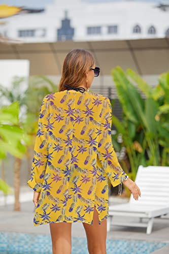 PCEAIIH Women's Floral Kimono Cardigans Chiffon Casual Loose Open Front Cover Ups Tops(Small, Black)