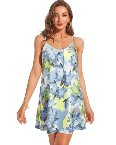 ULTRANICE Women's Summer Casual Spaghetti Straps Floral Swing Beach Dresses Mini Sun Dress