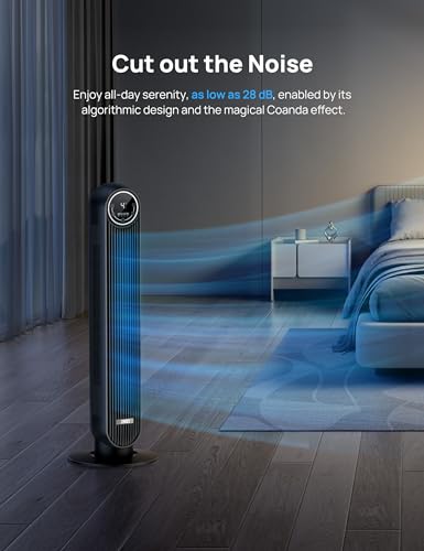 Dreo Tower Fan for Bedroom, Smart Oscillating Quiet Floor Fans, Standing Bladeless Fan with Remote and WiFi Voice Control, 4 Modes, 4 Speeds, 8H Timer, Works with Alexa/Google