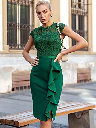 Miusol Women's Retro Floral Lace Ruffle Style Cocktail Mini Dress