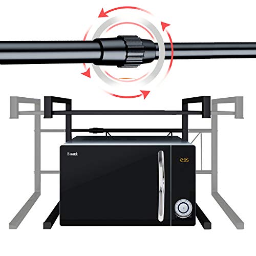 PUSDON Extendable Microwave Oven Rack, Adjustable Microwave/Toaster Shelf Heavy Duty Stand Kitchen Counter Top Organizer(L15.7~23.6" xW12.6 xH18.9), 2-Tier with 3 Hooks, 160lbs Weight Capacity, White
