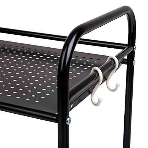 Mind Reader Elevate Collection, Microwave Oven Rack, Utility Shelf for Utensils, Cook Books, Towels, Pot Holders and Accessories, 2 Hooks, Metal, Black