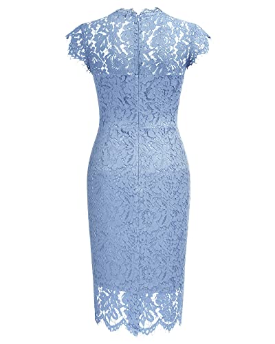 Miusol Women's Retro Floral Lace Slim Evening Cocktail Mini Dress (Small, Navy Blue)