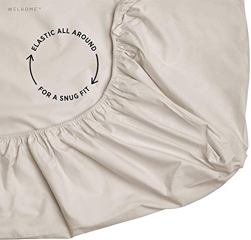 Welhome Soft Finish 100% Cotton Percale Sheet | 4 Piece Set | Full Size | White |