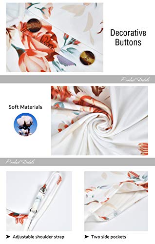 WNEEDU Women Summer Dress Sexy V Neck Button Down Floral Print Swing Mini Tunic Dress with Pockets (XL, Rose White)