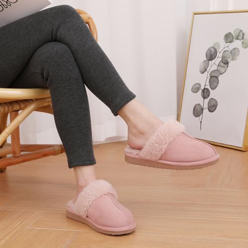 Litfun Women's Fuzzy Memory Foam Slippers Fluffy Winter House Shoes Indoor and Outdoor, Brown 7-7.5