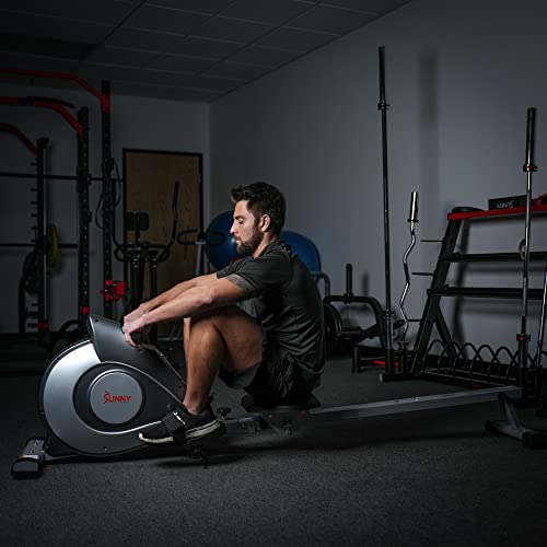 Sunny Health & Fitness Rowing Machine with Magnetic Resistance, LCD Monitor, 8-level Resistance, 1117 mm Step Length, 113 KG Max. Weight - SF-RW5515, Ergometer, Training Computer