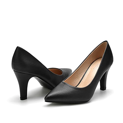 WuORWu Women's Closed Pointed Toe Classic Dress Shoes Silver Heel Pumps (Silver 8)