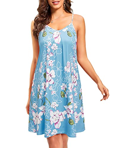 ULTRANICE Women's Summer Casual Spaghetti Straps Floral Swing Beach Dresses Mini Sun Dress