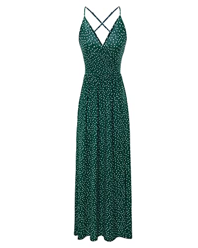 II ININ Women's Deep V-Neck Casual Dress Summer Backless Floral Print Split Maxi Dress for Beach Party(Navy,L)