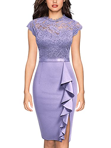 Miusol Women's Retro Floral Lace Ruffle Style Cocktail Mini Dress Navy Blue