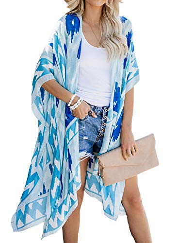 Jayscreate Women's Chiffon Kimono Cardigan Lightweight Batwing Summer Casual Sheer Swimsuit Up for Women Coverup Tops