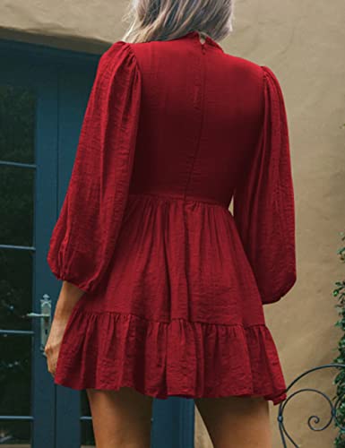 ADEWEL Women's Long Sleeve Mock Neck Ruffle Mini Dress