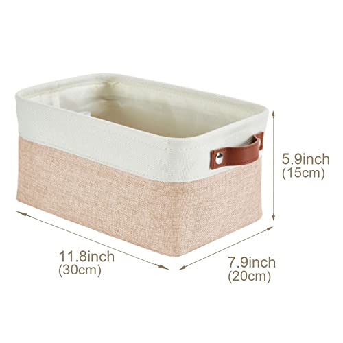 DECOMOMO Foldable Small Storage Bin | Rugged Canvas Fabric Basket Container W/ Leather Handles | Great for Organizing Closets, Offices, Nurseries and Homes (Grey and White, Small - 6 Pack)