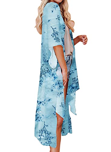 Jayscreate Women's Chiffon Kimono Cardigan Lightweight Batwing Summer Casual Sheer Swimsuit Up for Women Coverup Tops