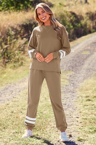 PRETTYGARDEN Women's Tie Dye Two Piece Tracksuit Set Long Sleeve Sweatshirt with Long Pants (Grey,X-Large)