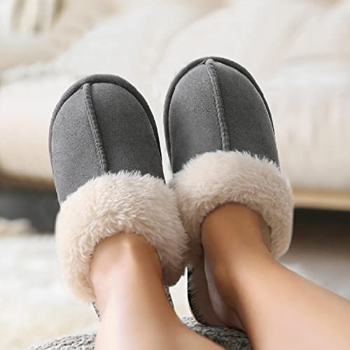 Litfun Women's Fuzzy Memory Foam Slippers Fluffy Winter House Shoes Indoor and Outdoor, Brown 7-7.5