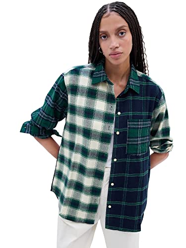 Gap Women's Big Shirt, Black Plaid, X-Large