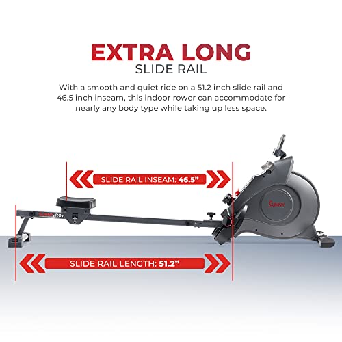 Sunny Health & Fitness Rowing Machine with Magnetic Resistance, LCD Monitor, 8-level Resistance, 1117 mm Step Length, 113 KG Max. Weight - SF-RW5515, Ergometer, Training Computer