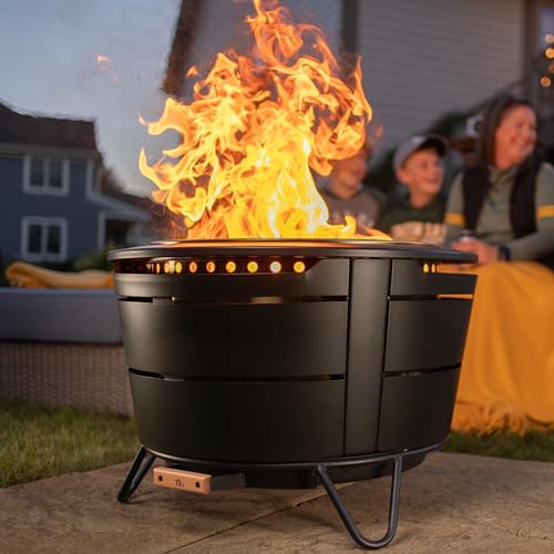 TIKI Brand Smokeless 24.75 in. Patio Fire Pit, Wood Burning Outdoor Fire Pit - Includes Wood Pack, Modern Design with Removable Ash Pan and Weather Resistant Cover, Black