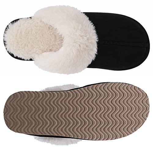 Litfun Women's Fuzzy Memory Foam Slippers Fluffy Winter House Shoes Indoor and Outdoor, Brown 7-7.5
