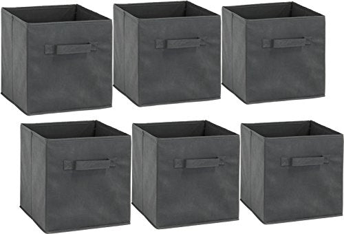 SimpleHouseware Storage Bin Cube Foldable Organizer, Grey - Pack of 6
