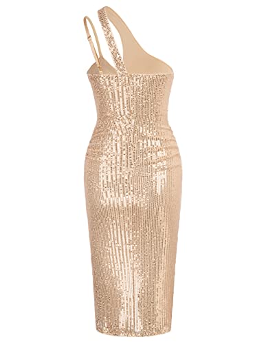 GRACE KARIN Women Sexy Sequin Cutout Bodycon One Shoulder Ruched Cocktail Dress Black S