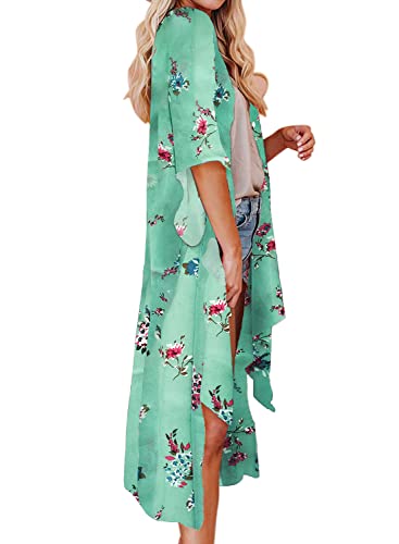 Jayscreate Women's Chiffon Kimono Cardigan Lightweight Batwing Summer Casual Sheer Swimsuit Up for Women Coverup Tops