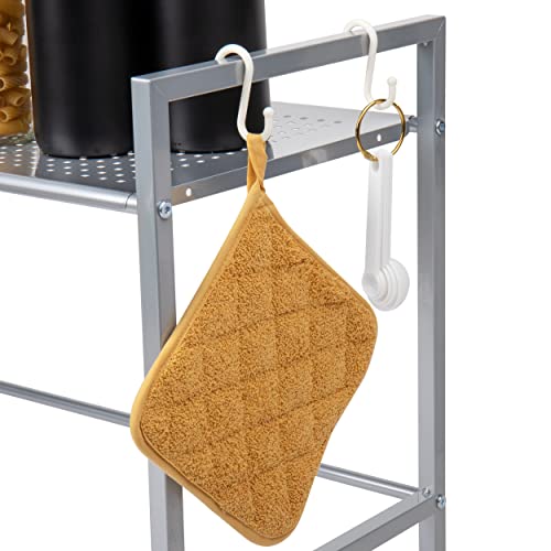 Mind Reader Elevate Collection, Microwave Oven Rack, Utility Shelf for Utensils, Cook Books, Towels, Pot Holders and Accessories, 2 Hooks, Metal, Black