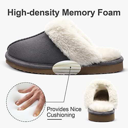 Litfun Women's Fuzzy Memory Foam Slippers Fluffy Winter House Shoes Indoor and Outdoor, Brown 7-7.5